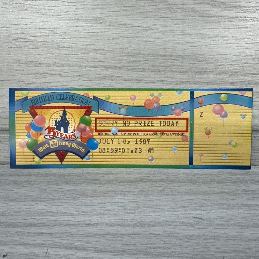 Walt Disney World 15 Years Birthday Prize Ticket 1987 Vintage - 7‎